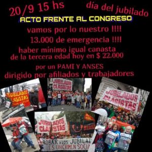 [DíaDelJubilado] jueves, 20/09, jornada de lucha por nuestros derechos