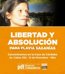 Miércoles 12, 18h acto por la libertad y absolución de Flavia Saganías