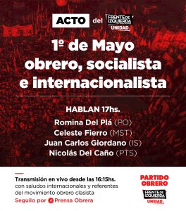 1° de mayo: acto del Frente de Izquierda vía redes sociales a las 17h