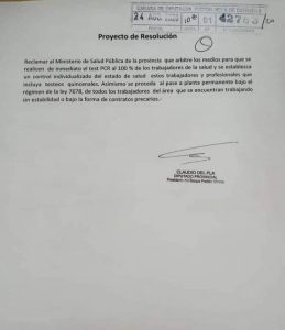 Salta: Diputados oficialistas rechazan testeos a trabajadores de la salud