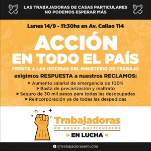 Lunes, 11.30h: trabajadoras de casas particulares se movilizan al Ministerio de Trabajo