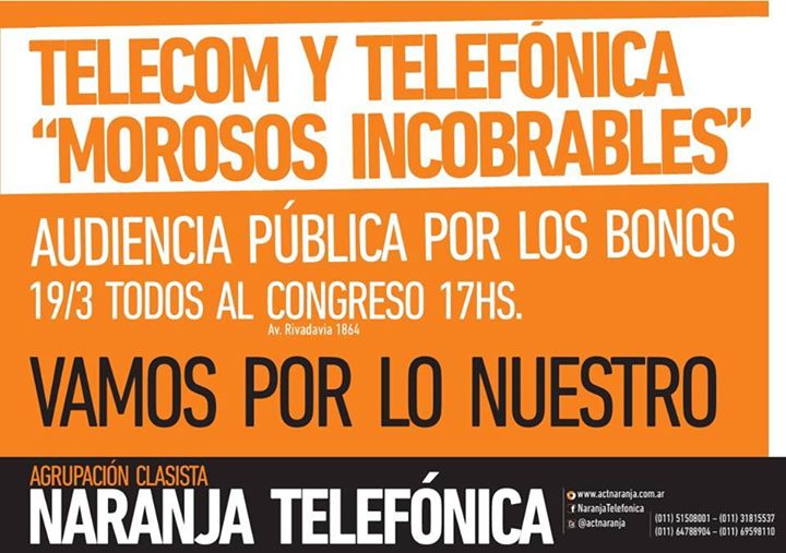 Presentación del proyecto de Ley “Pago de Bono de Participación en las Ganancias a Empleados de Telefónica y Telecom”