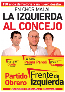 El Frente de Izquierda – Partido Obrero tercera fuerza en Chos Malal