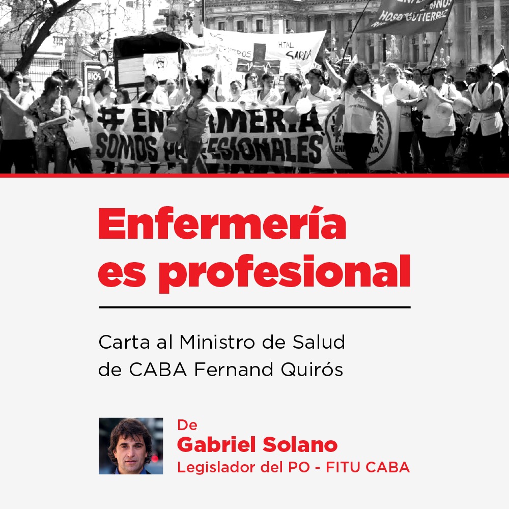 Gabriel Solano envío una carta Fernán Quirós pidiendo el reconocimiento de los enfermeros y enfermeras en la Ley 6.035