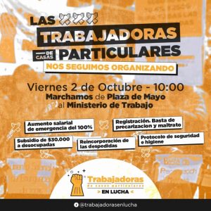 Viernes, 10h: Movilización de Trabajadoras de Casas Particulares al Ministerio de Trabajo