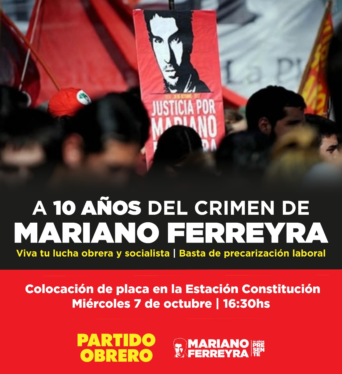 Acto y recolocación de placa en la Estación Constitución a 10 años del crimen de Mariano Ferreya