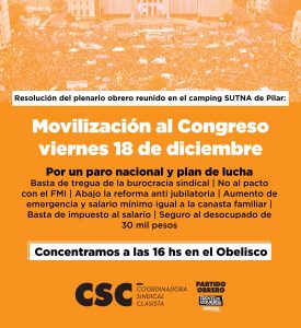 Viernes a las 16h, movilización obrera por las reivindicaciones de los trabajadores