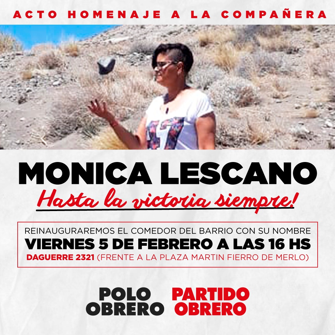 Acto homenaje a Mónica Lescano dirigente nacional del Polo Obrero