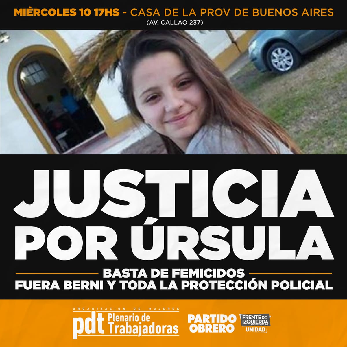 Justicia por Úrsula: 17h, concentración frente a la casa de la Provincia de Buenos Aires