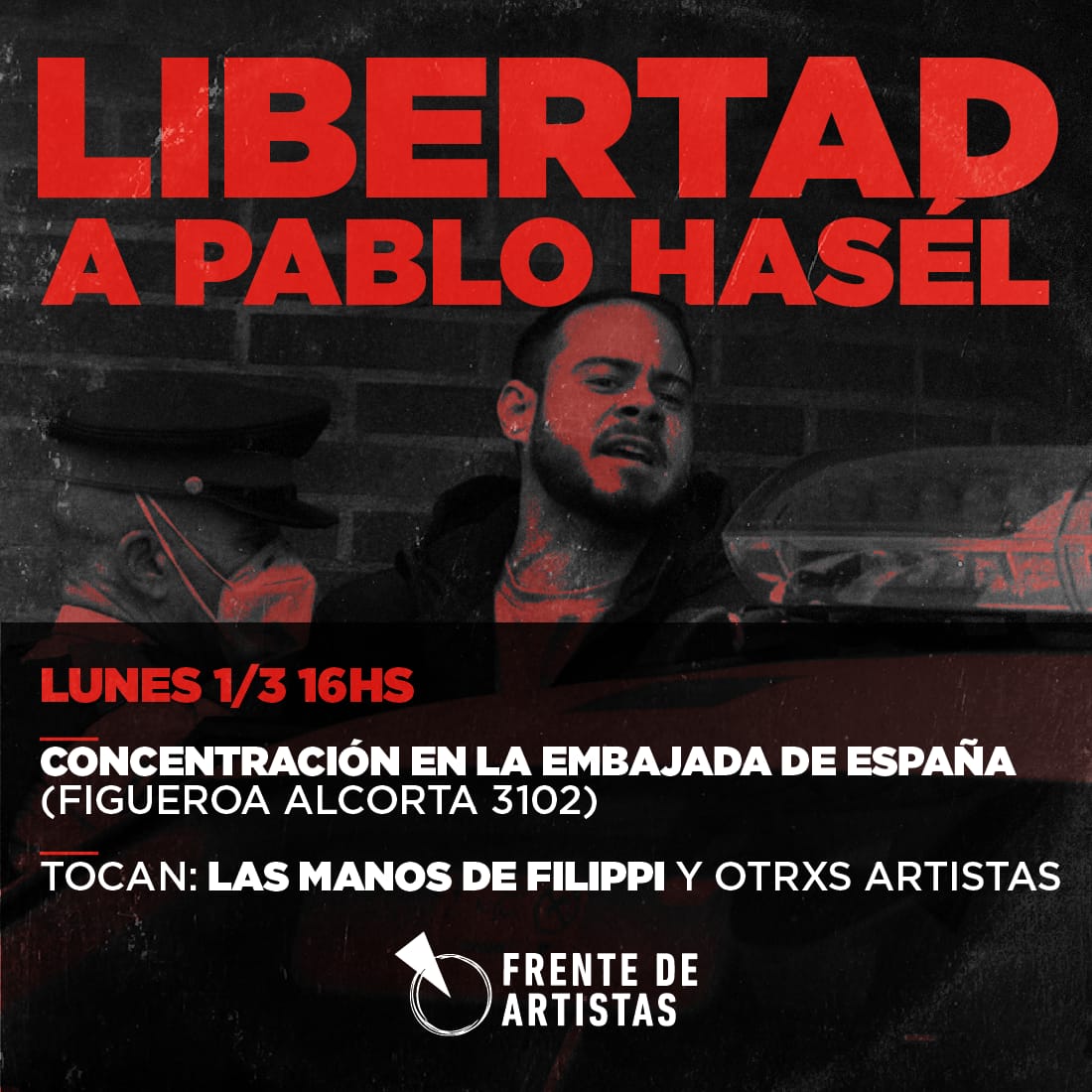 Músicxs Argentinxs concentran frente a la Embajada de España para reclamar la Libertad del rapero Pablo Hasél