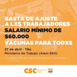 [ConsejoDelSalario] Este martes, el clasismo sindical y el movimiento piquetero se movilizan por $60.000 de mínimo