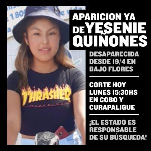 Aparación ya de Yesenie Quiñones:  Convocamos hoy 15:30 en Cobo y Curapaligue