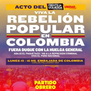 Acto del Frente de Izquierda Unidad en apoyo a la rebelión y contra la represión de Duque