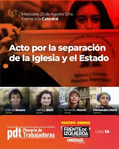 Miércoles, 12h, actividad frente a la Catedral de Buenos Aires por la separación de la Iglesia y el Estado