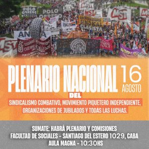 Convocatoria al Plenario Nacional de trabajadores el 16/08