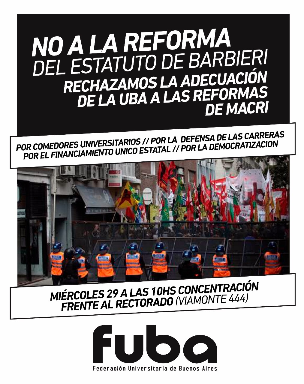 La FUBA rechaza reforma del estatuto y se moviliza al Rectorado
