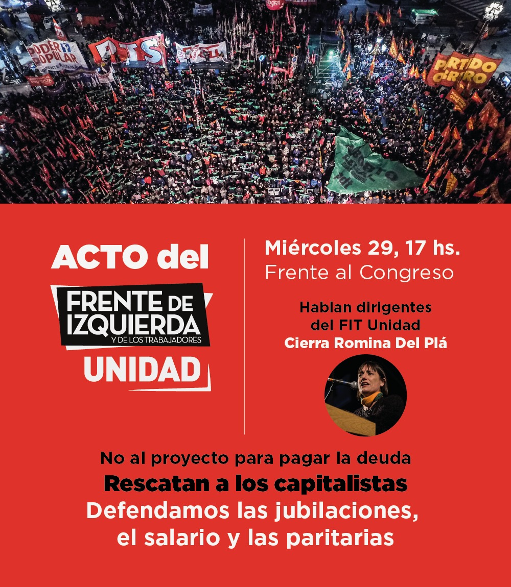 Miércoles, 17h, acto frente al Congreso en rechazo a la ley para pagar la deuda