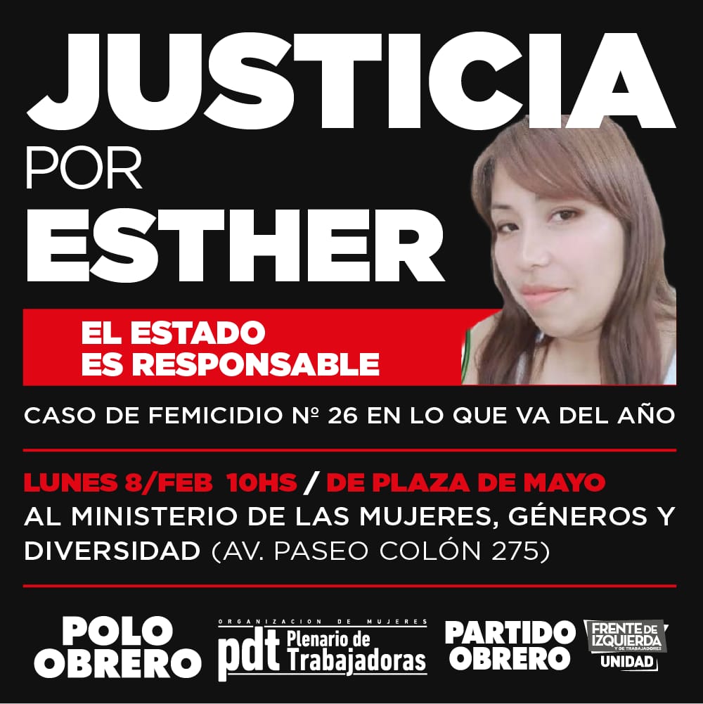 Lunes, 10h, marcha al Ministerio de mujer y diversidades: Justicia por Esther Mamani