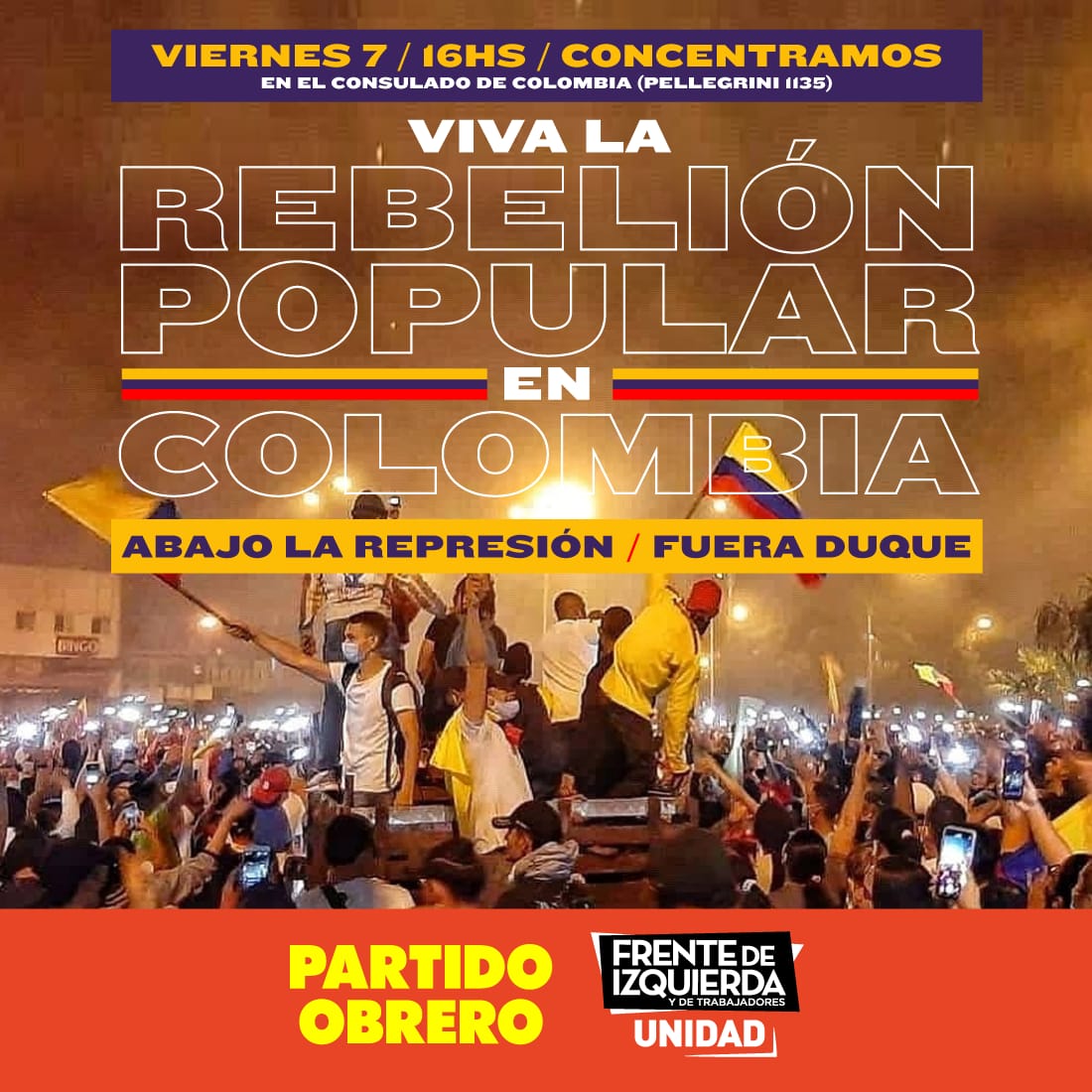 [Colombia] Viernes 16h acto en apoyo a la rebelión popular y contra la represión