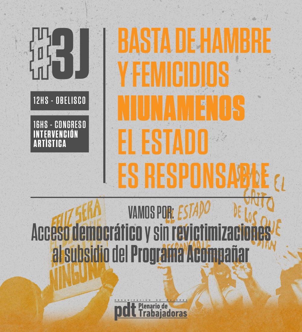 [#NiUnaMenos – 3J] Jueves12h movilización al Ministerio de mujeres, género y diversidades